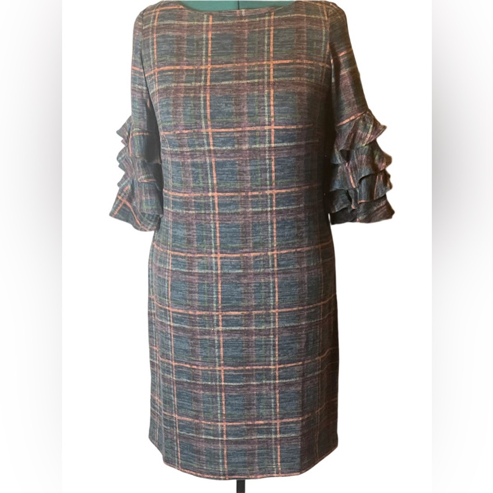Roz & Ali-Vintage Plaid Ruffle Sleeve Dress(size 8)